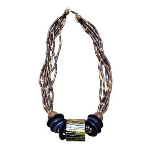 Multistrand Wooden Beaded Chunky Necklace 22"